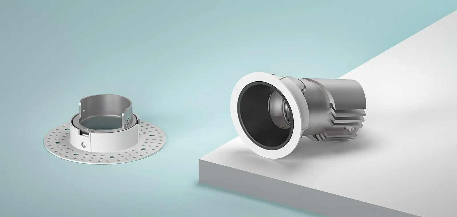 ELLA Round Adjustable Downlight — surface-mounted on a warm ceiling